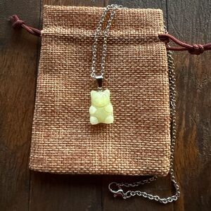 Lemon Jade Teddy Bear Necklace Lemon Jade Necklace Y2K Crystal Necklace